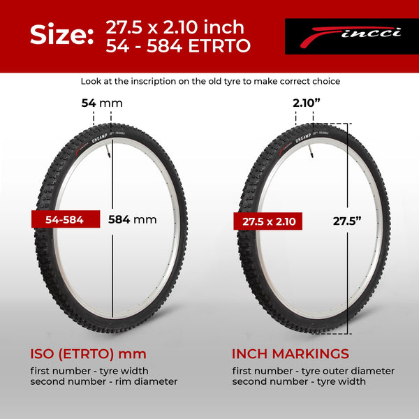 Fincci Pair 27.5 MTB Tyres - Foldable 27.5 x 2.10 Mountain Bike Tyre - 30 TPI - Tyres 54-584 for MTB, Mud Dirt Offroad, Road, Hybrid, Cross Country