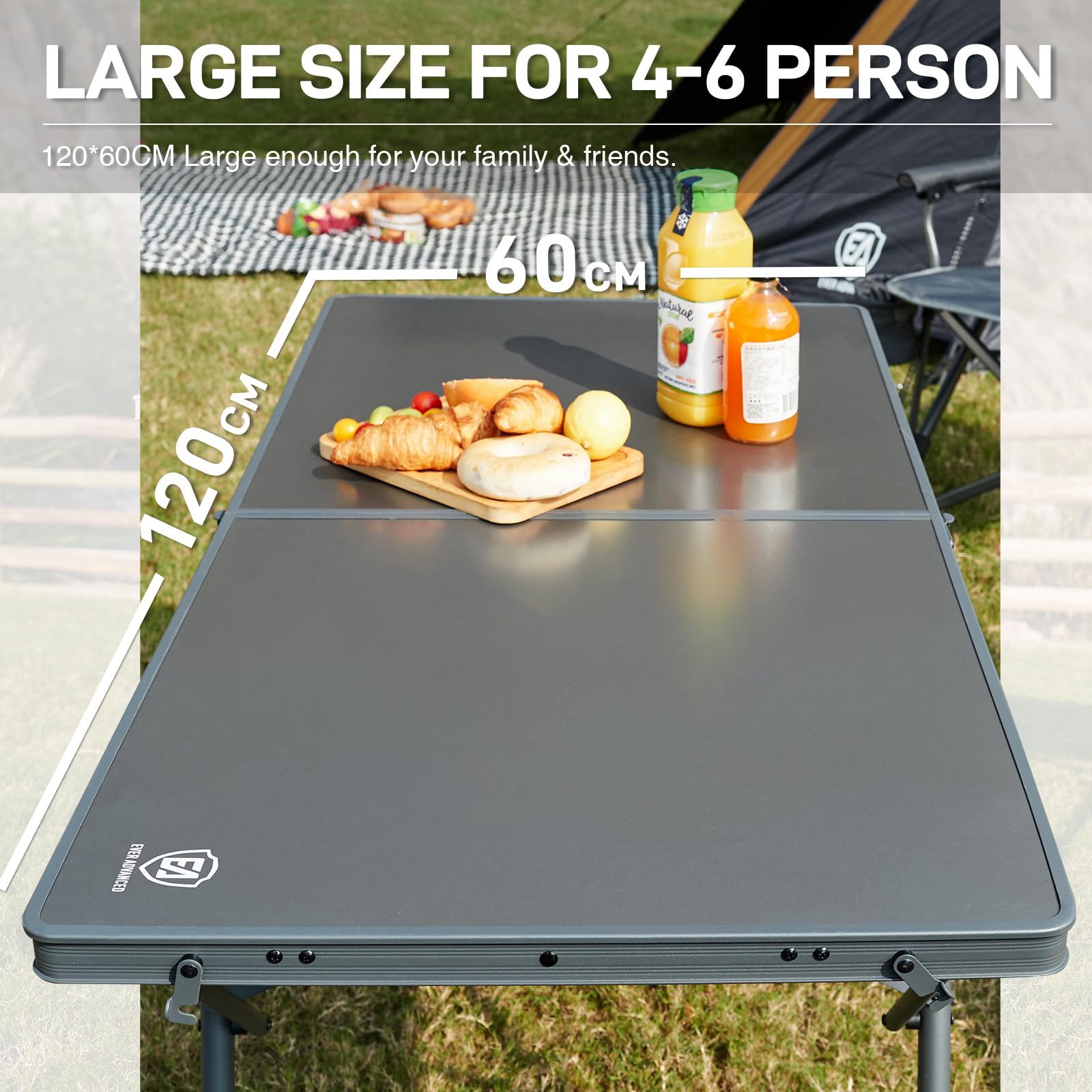 EVER ADVANCED Camping Table that Fold up for 4-6 Person, 4ft Folding Picnic Height Adjustable, Foldable Outdoor Heavy Duty, Dining Table for Garden