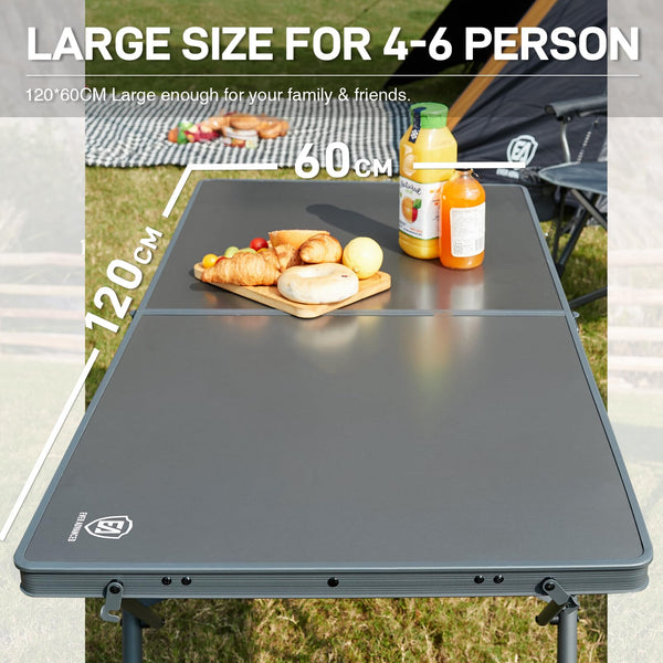 EVER ADVANCED Camping Table that Fold up for 4-6 Person, 4ft Folding Picnic Height Adjustable, Foldable Outdoor Heavy Duty, Dining Table for Garden
