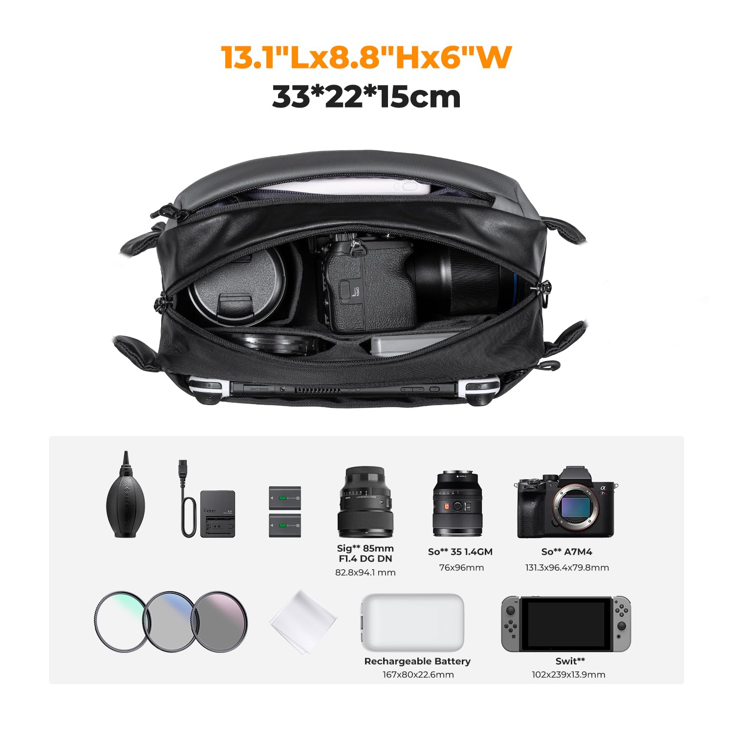 K&F Concept Camera Sling Bag, Camera Bag for DSLR and Lenses, Single Shoulder Camera Case Crossbody Bag with Tripod Holder for SLR Canon Sony Nikon Drone