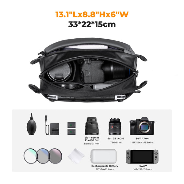K&F Concept Camera Sling Bag, Camera Bag for DSLR and Lenses, Single Shoulder Camera Case Crossbody Bag with Tripod Holder for SLR Canon Sony Nikon Drone