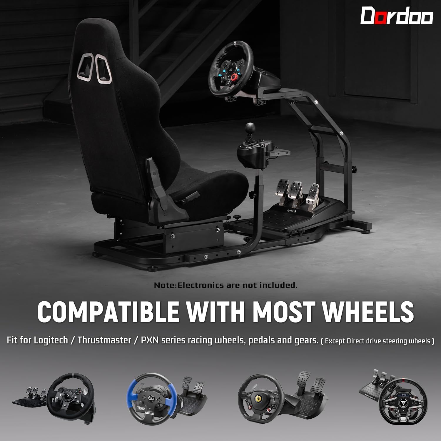 Dardoo Racing Simulator Cockpit with Adjustable Racing Seat Fits for Logitech G29 G920 G923, Thrustmaster T150 T300RS GT Racing Steering Wheel Stand, Not Included Wheel Shifter and Pedals