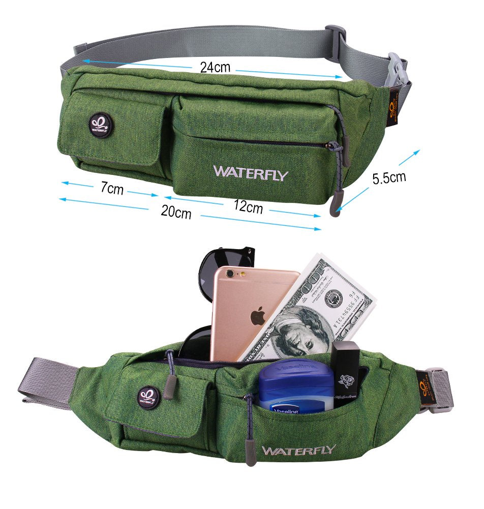 Waterfly Waist Bag Pack Slim Water Resistant Fanny Pack Travel Bum Bag Running Belt for Traveling Cycling Hiking Camping