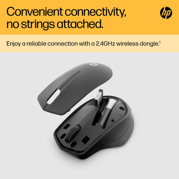 HP 280 Silent PC Wireless Mouse | HP Blue Optical Technology | 1600 DPI to track precisely on any surface | 90% noise reduction | Comfortable & Ergonomic Design | USB A Dongle Included | Black