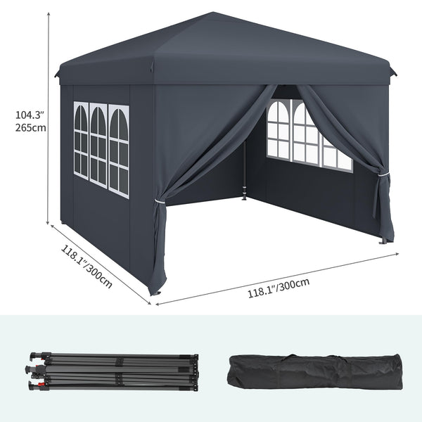 YITAHOME 3x3M Outdoor Pop Up Gazebo with Sides and Windows, Waterproof Folding Garden Canopy All Seasons Camping Gazebo Anti-UV with Adjustable Height Stakes Rope Carry & Weight Bags for Party Event