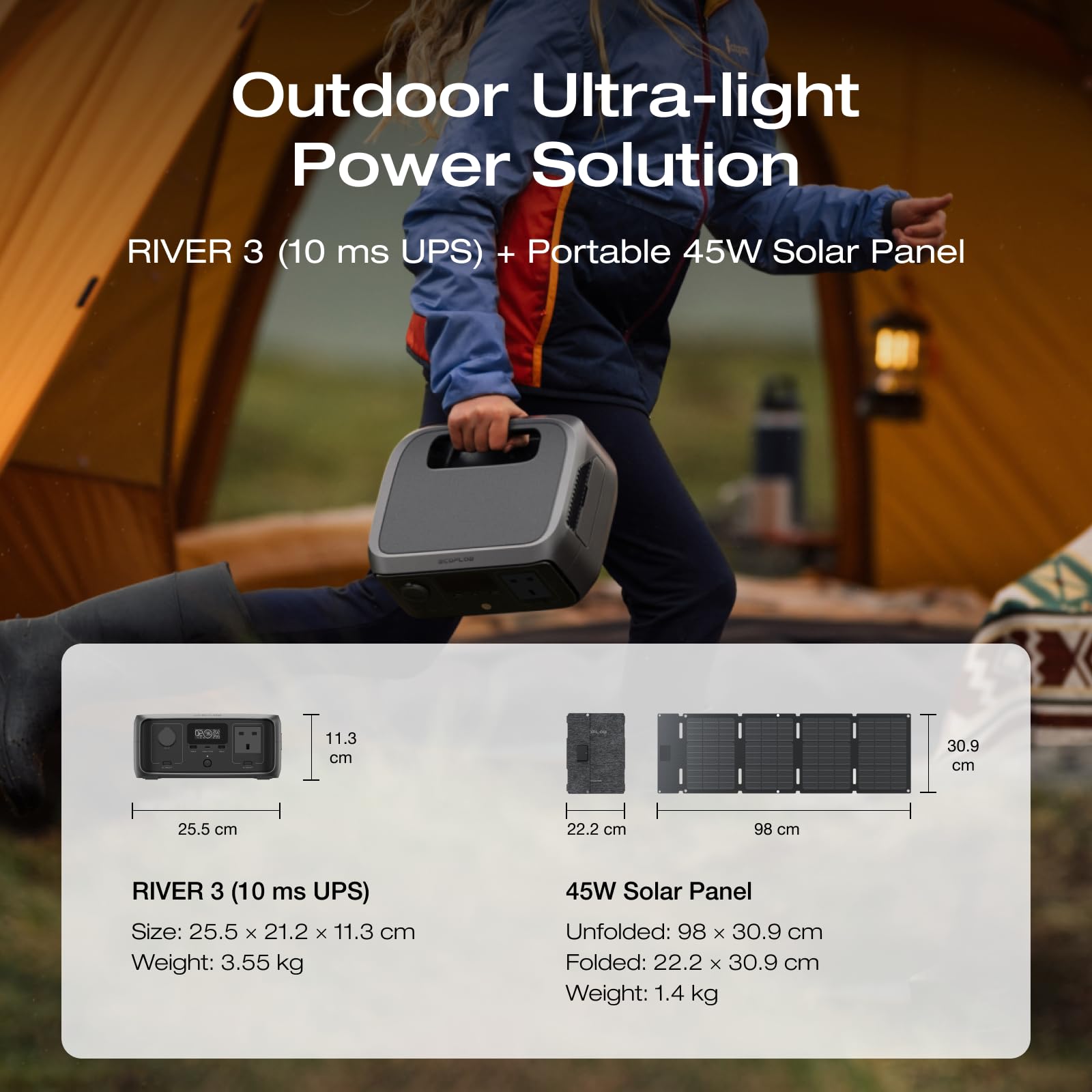 EF ECOFLOW RIVER 2 256Wh Portable Power Station with XT60 Cable, Solar Generator with LiFeP04, up to 600 W Power, Quick Charge in 1 Hour, Balcony Power for Camping/Emergency Power/Motorhomes/Home