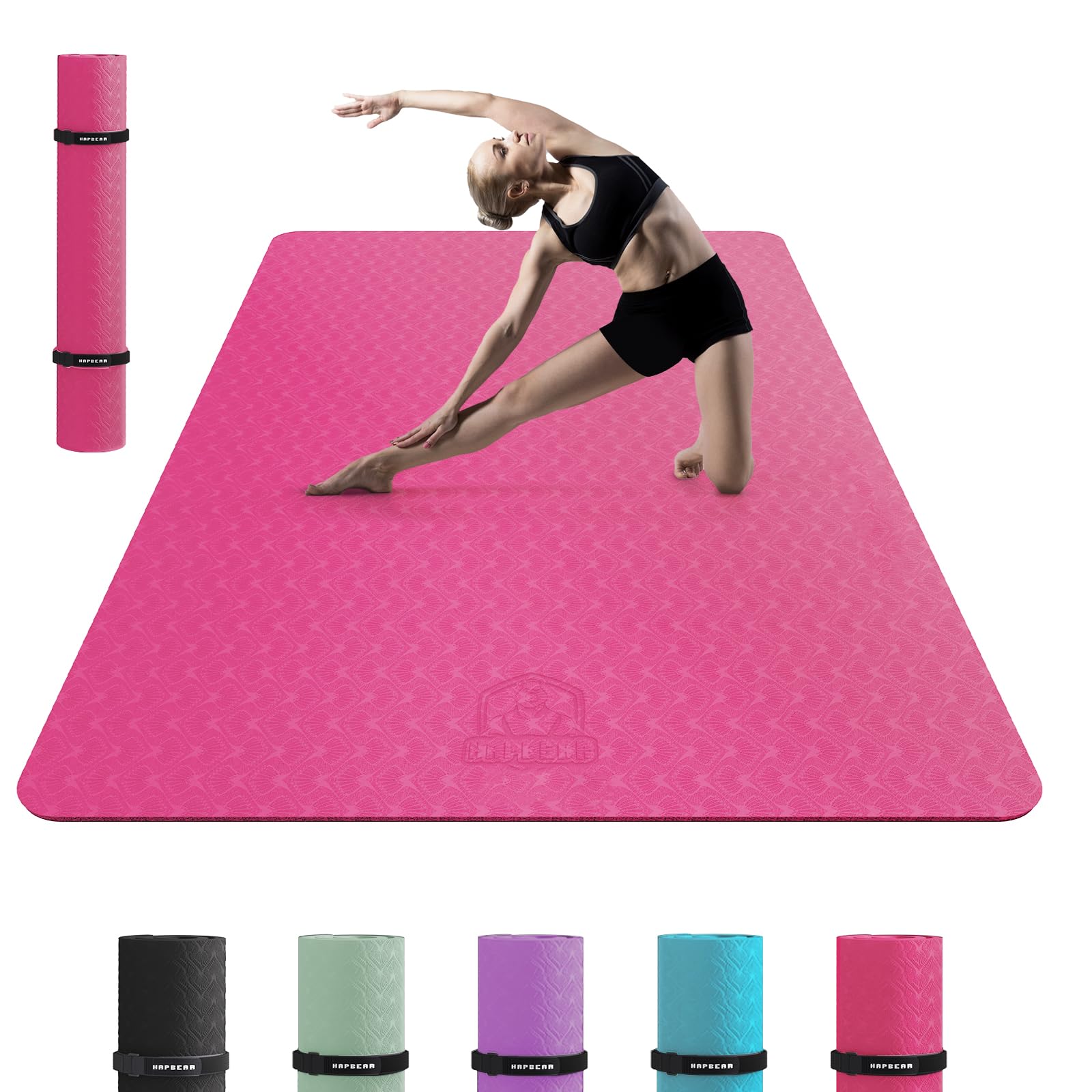 HAPBEAR Large Yoga Mat for Women- 183?116cm?6mm, TPE Non-Slip, Durable, Eco-Friendly, Extra Large Thick Wide Exercise Mat for