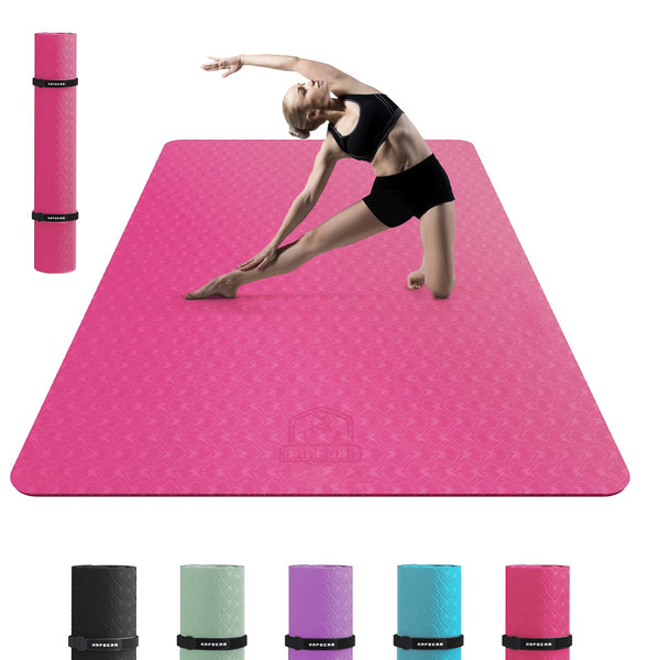 HAPBEAR Large Yoga Mat for Women- 183?116cm?6mm, TPE Non-Slip, Durable, Eco-Friendly, Extra Large Thick Wide Exercise Mat for