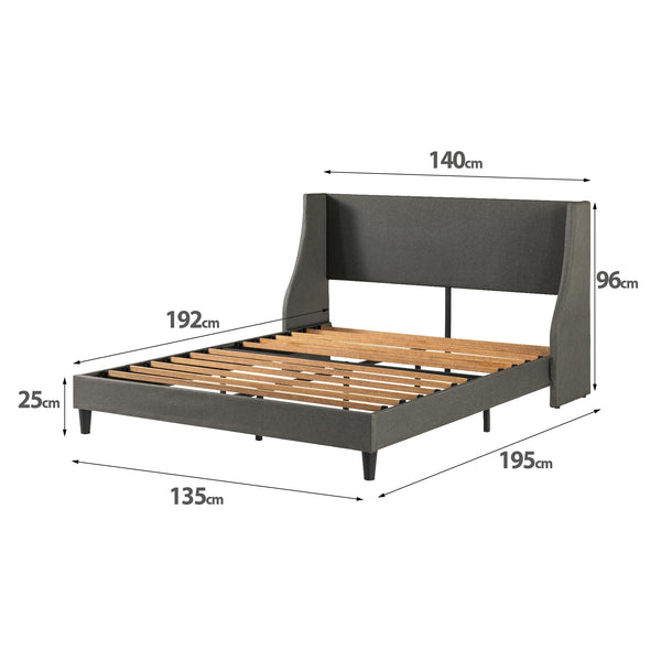 Zinus Evelyn Double Bed frame - Bed 135x190 cm - 25cm Height - Upholstered Bed frame with Wide Wingback Headboard - Dark Grey