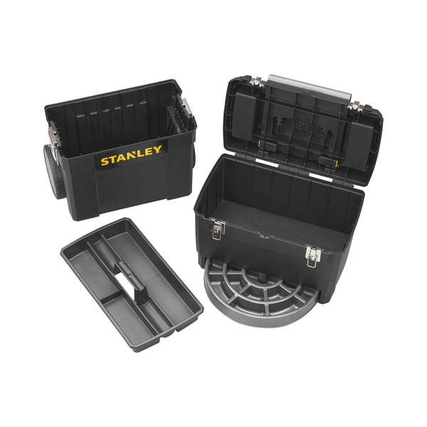 STANLEY Mobile Work Centre Toolbox, 2-in-1 Rolling Workshop with Stackable Units, Removable Toolbox, and Swivel Storage Carousel, 1-93-968
