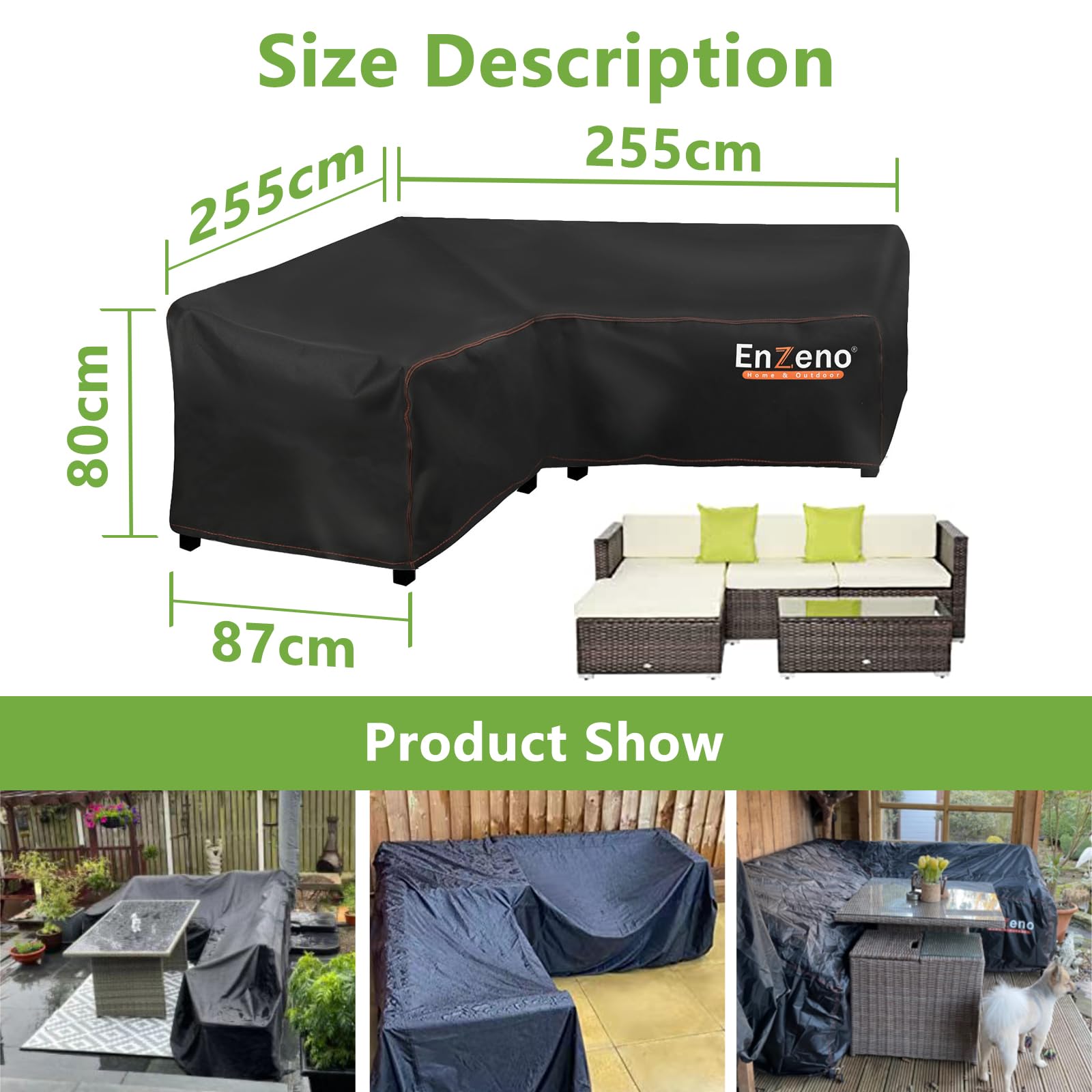 Enzeno V-Shape Garden Furniture Covers waterproof, 420D Oxford Fabric corner outdoor sofa cover, Garden Rattan Sofa Cover with Waterproof Tape