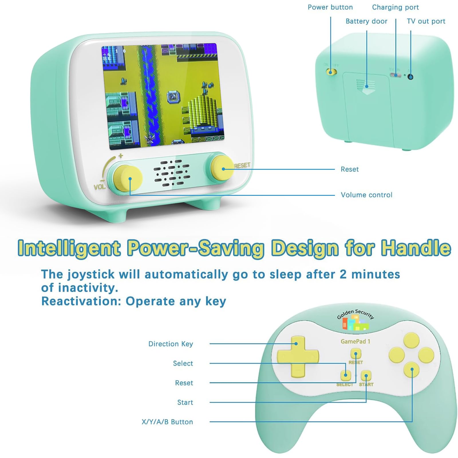 Mini Arcade Machine, 156 Built-In 16-Bit Games, 2.8” Full Colour Screen, 8-Way Joystick, Handheld Retro Games Console – Gaming by Golden Security!