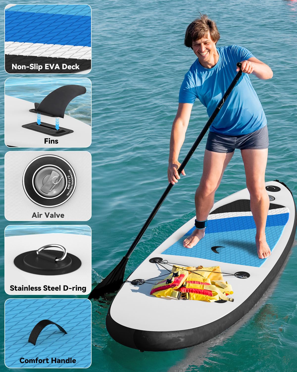 Inflatable Stand Up Paddle Board 10'5''×30''×6'', SUP Inflatable Paddle Boards Ultra Light Surfing Board Kit for Adults, Set with Adjustable Paddle Hand Pump Fin Backpack Phone Case Repair Kit