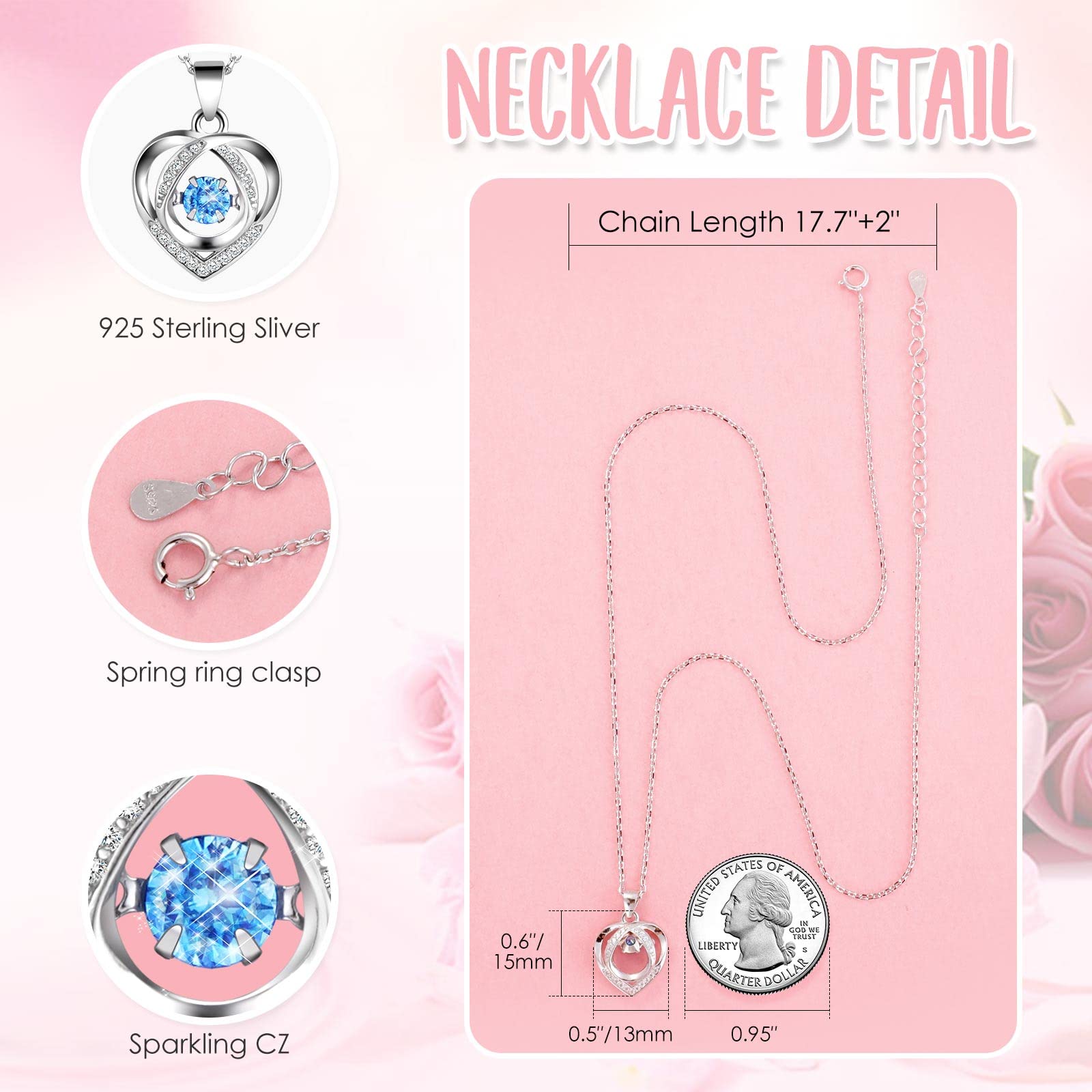 ADDWel Romantic Roses Gifts for Her, Preserved Roses Forever Flowers with Sterling Silver Necklace for Wife Girlfriend on Birthday Anniversary Mothers