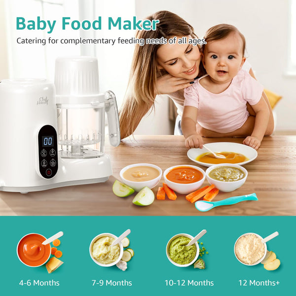 Chefhandy Baby Food Maker, 5 in 1 Baby Food Processor with Stainless Steel Steam Basket, Food Puree Maker with Steamer, Blender, Bottle Warmer Function, Auto Cooking & Grinding, Touchscreen (Green)