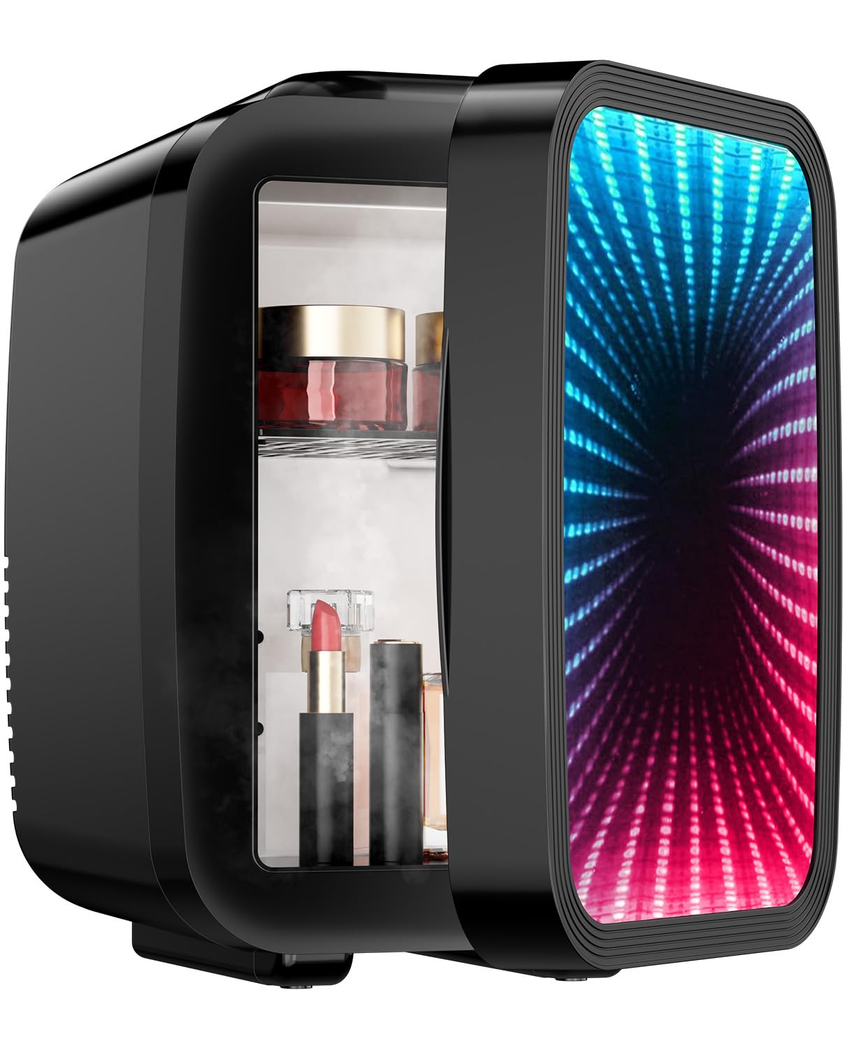 LIGIANT MF01C Mini Fridge, 7 Light Modes Including Flashing Marquee, Quiet Cooling & Warming Function, AC/DC Power, 4 L/6 Cans Capacity, Small Refrigerator for Gaming Room, Bedroom, Office and Car