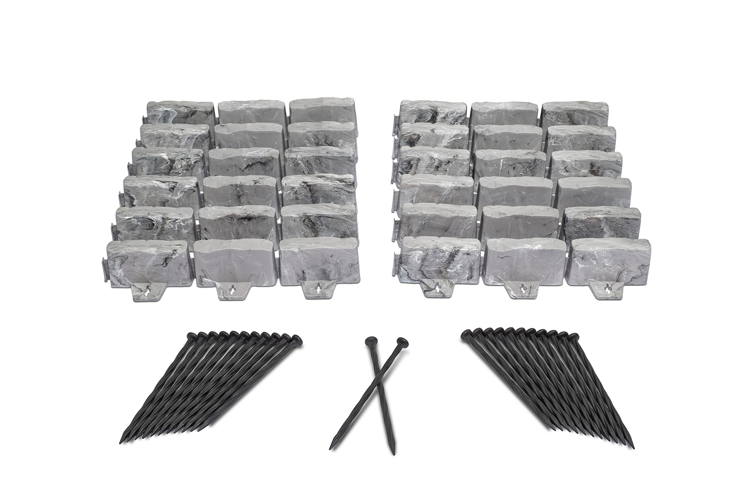 EasyFlex No-Dig Landscape Edging Kit – 15 Ft Stone-Look Garden Border with Anchoring Spikes – 2.7" Tall Decorative Edging – Slate Gray