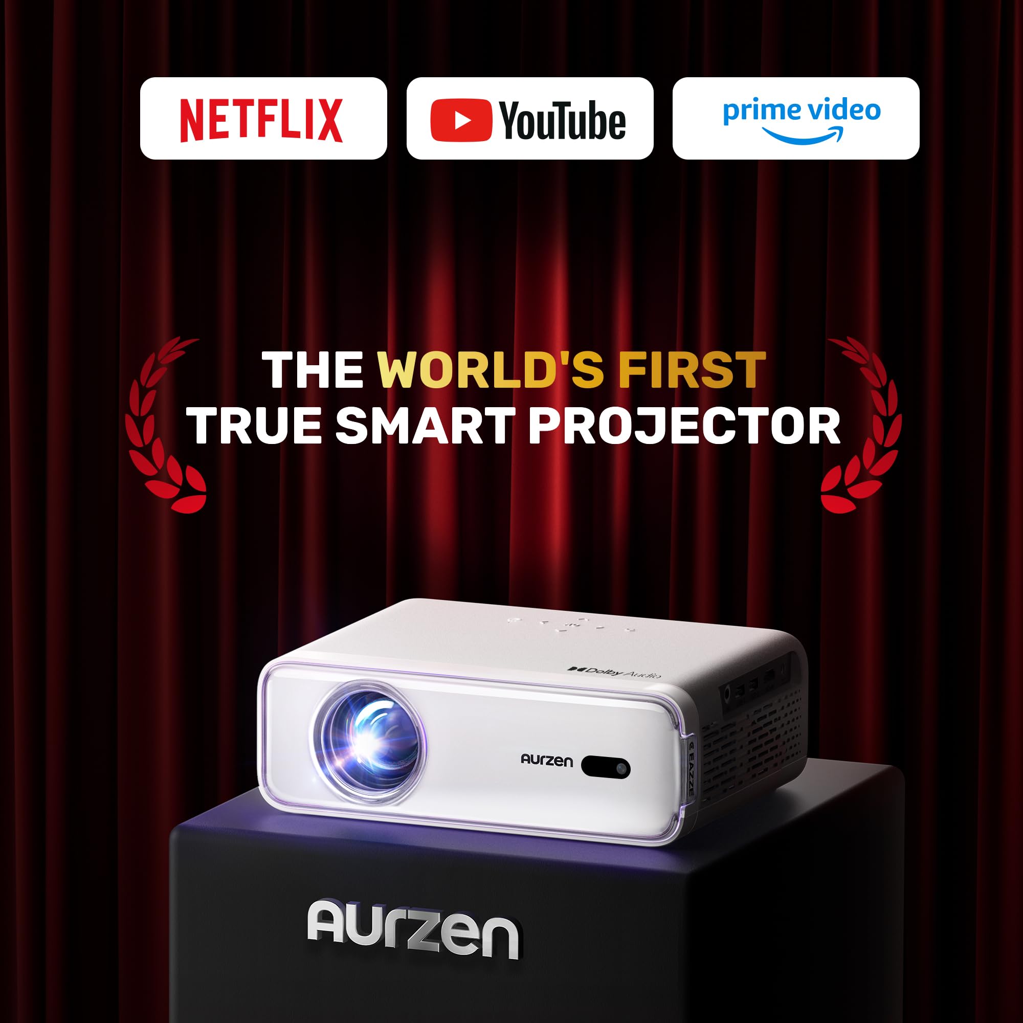 Aurzen EAZZE D1G Official Google TV 4K Supported Smart Projector with WiFi & Bluetooth, Auto Focus & Keystone, Dolby Audio, Zoom, Native 1080P Portable Mini Movie Projector for Home & Outdoor