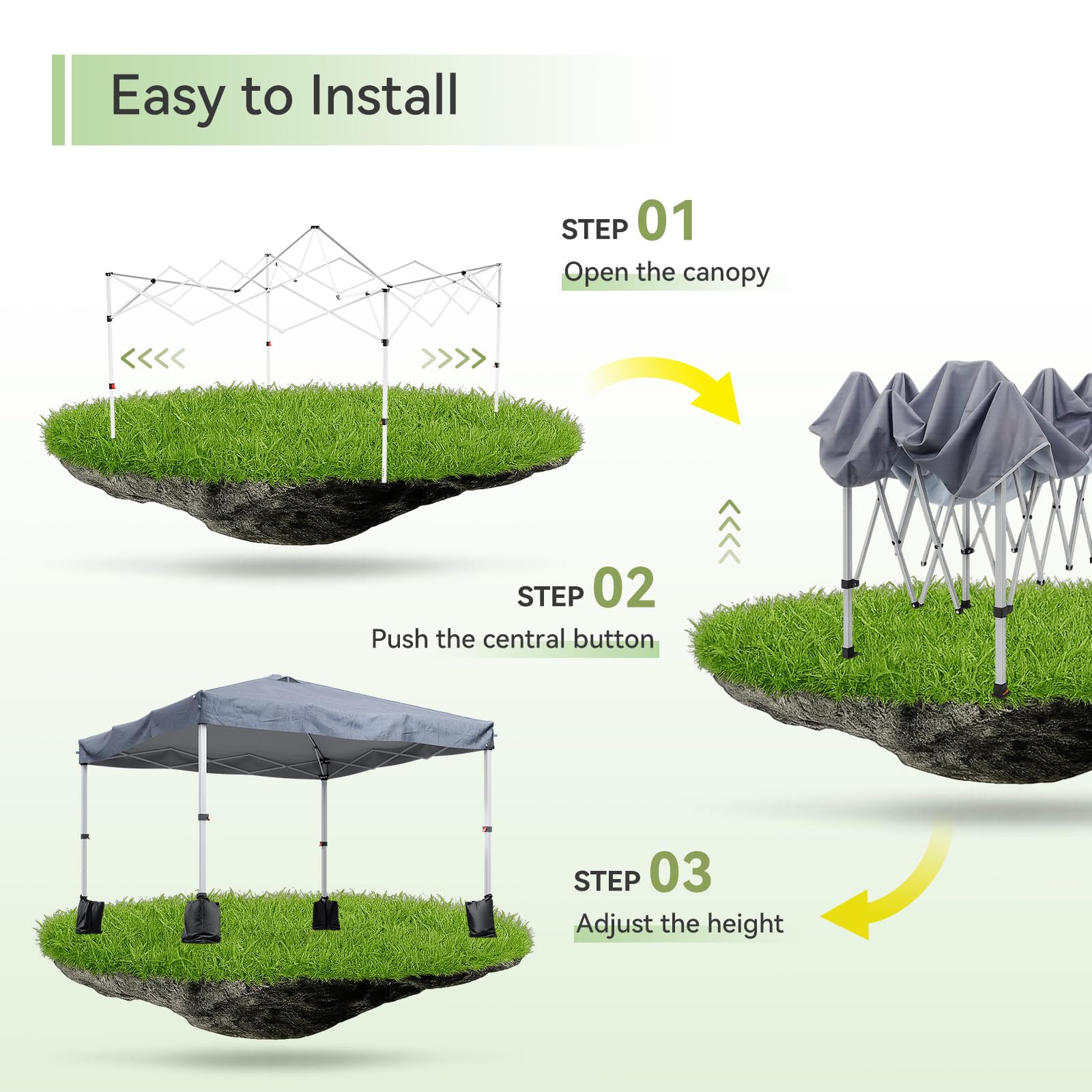 Aoxun 3m x 3m Pop Up Gazebo, Metal Frame Shelter Tent for Outdoor Garden Party, with 4 Sandbags & Carry Bag, Adjustable Height, Grey