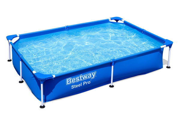 Bestway 56401 Steel Pro Pool | Swimming Pool, Rectangle Above Ground Fast Set Pool, Children’s Detachable Pool, Multiple Sizes, Blue, 221 x 150 x 43 cm