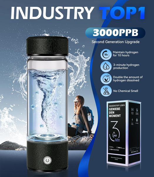 2025 Upgraded Hydrogen Water Bottle 8.0【 Authoritative Certified - 3000 PPB】Hydro Water Bottle 100% Leak Proof【8-Hour Hydrogen Lock】PEM/SPE Technology Produces Hydrogen Water with Purity of 99.99%
