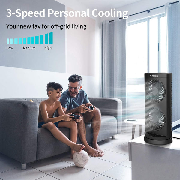 Dr. Prepare Tower Fan Oscillating, Portable Desk Fan with 3-Speed Options, 110° Oscillation, 3 Timers, Personal Quiet Table Fan for Home Office Desktop Bedroom, UK 3-Pin Plug