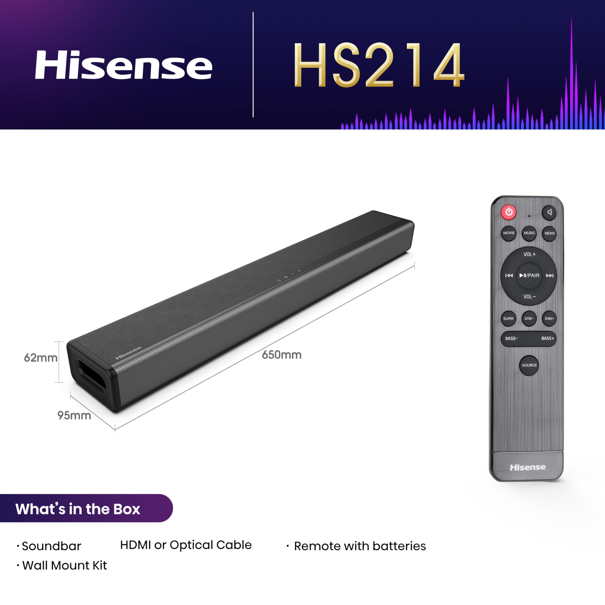 Hisense AX5125H 5.1.2 Channel 500W Dolby Atmos Soundbar with Wireless Subwoofer& Up Firing Speakers& Turly Wireless Rear Speakers