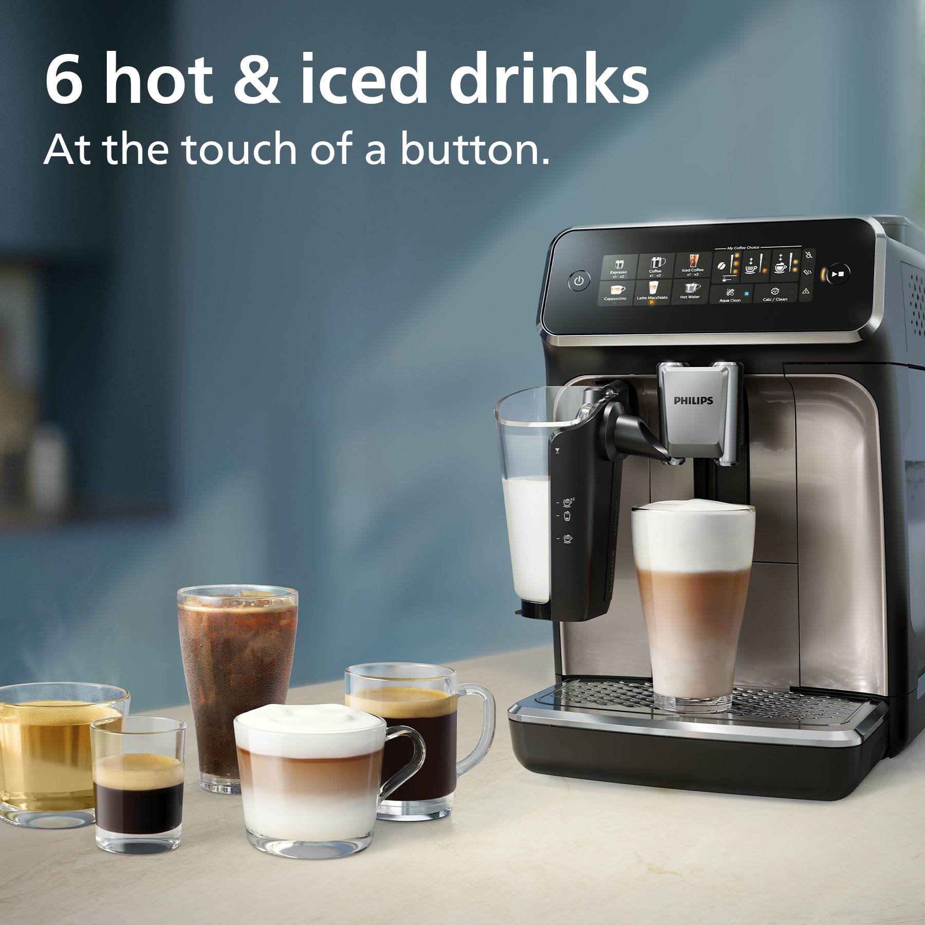 PHILIPS 5400 Series Bean to Cup Coffee Machine – 12 Coffee Varieties, LatteGo Milk Frother, Fastest-to-Clean, Ceramic Grinder, Fully Automatic Espresso & Cappuccino maker – Black, Silver (EP5446/70)