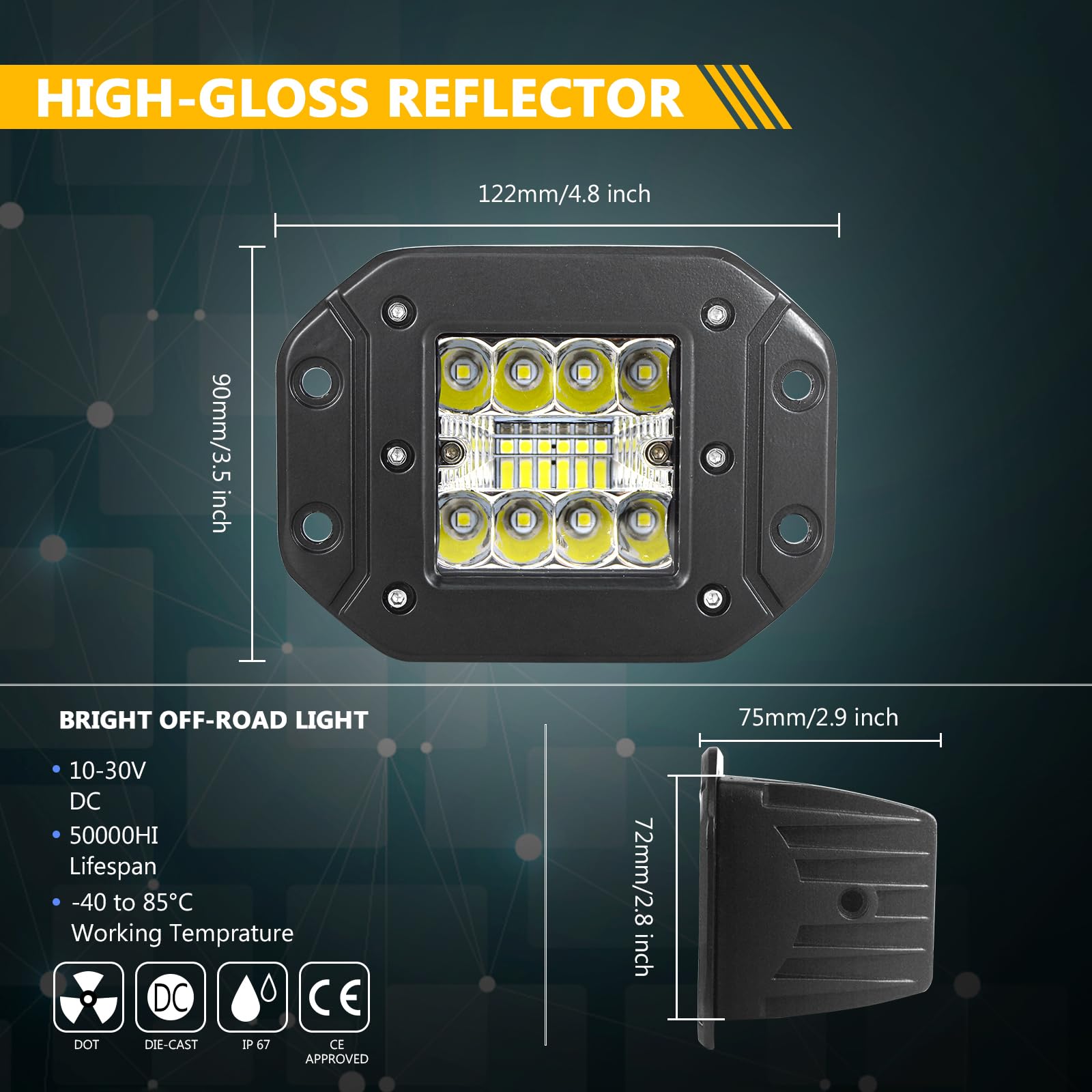 RIGIDON 2 Pcs Led Work Light, 5 inch 42W Spot Beam, 12V 24V Driving Lights Lamp for Car Off road Boat Truck 4x4 SUV ATV Tractors Excavator, 6000K White, Fog Lamp