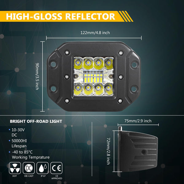 RIGIDON 2 Pcs Led Work Light, 5 inch 42W Spot Beam, 12V 24V Driving Lights Lamp for Car Off road Boat Truck 4x4 SUV ATV Tractors Excavator, 6000K White, Fog Lamp