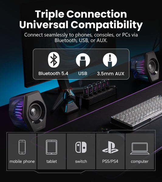 Edifier G2000 Pro 2.0 RGB Gaming Speakers with 64W Peak Power, Virtual 7.1 Surround Sound, 270° TempoFlow Light Sync, Transparent PC Speakers, BT5.4/USB-C/AUX for PC, PS5, Switch, Game Console (Black)