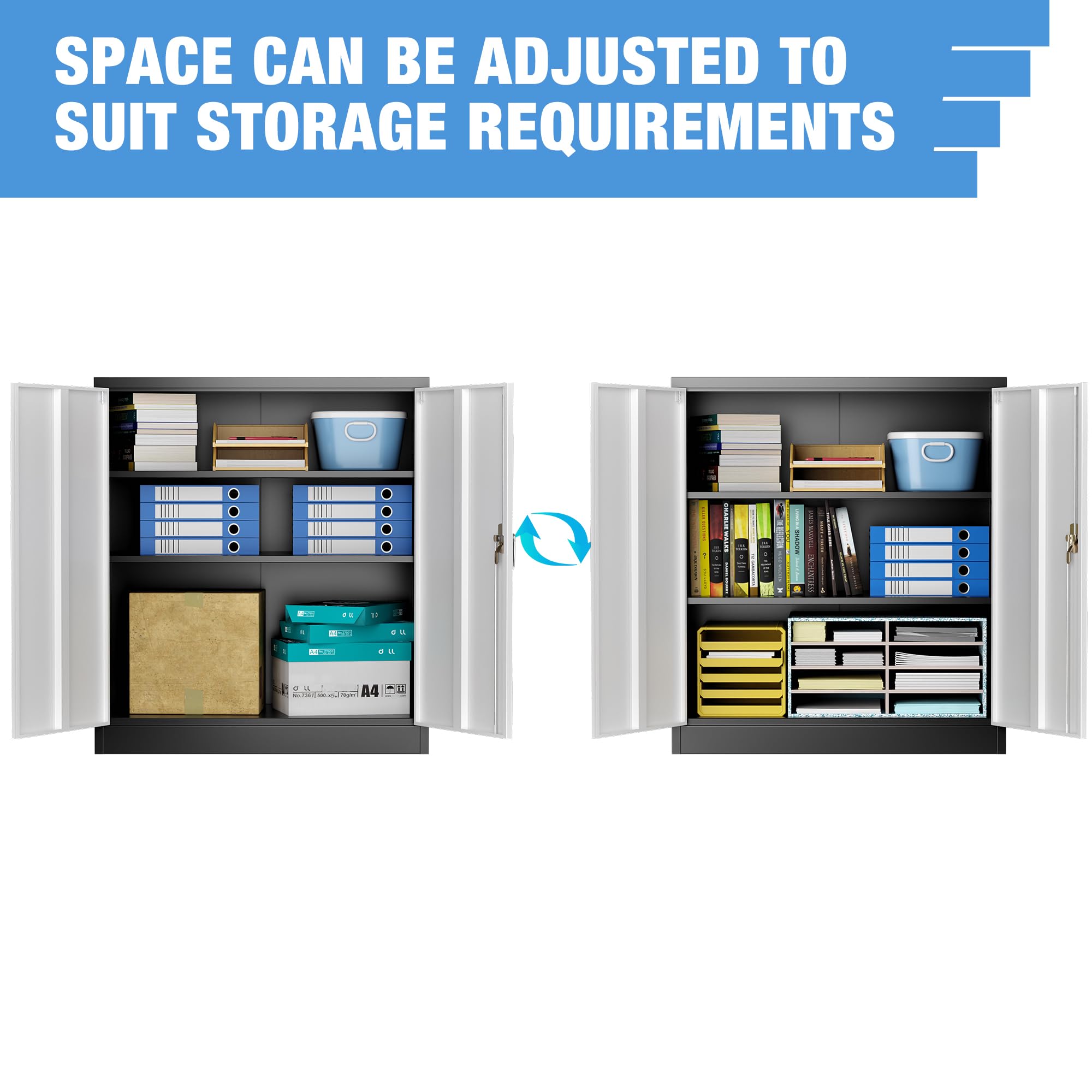 Metal Storage Cabinet with 2 Door and 3 Adjustable Shelves,140X80x40CM Steel Cabinet for Warehouse,Garage,Home,Office,Easy Assemble Required(Black/White)