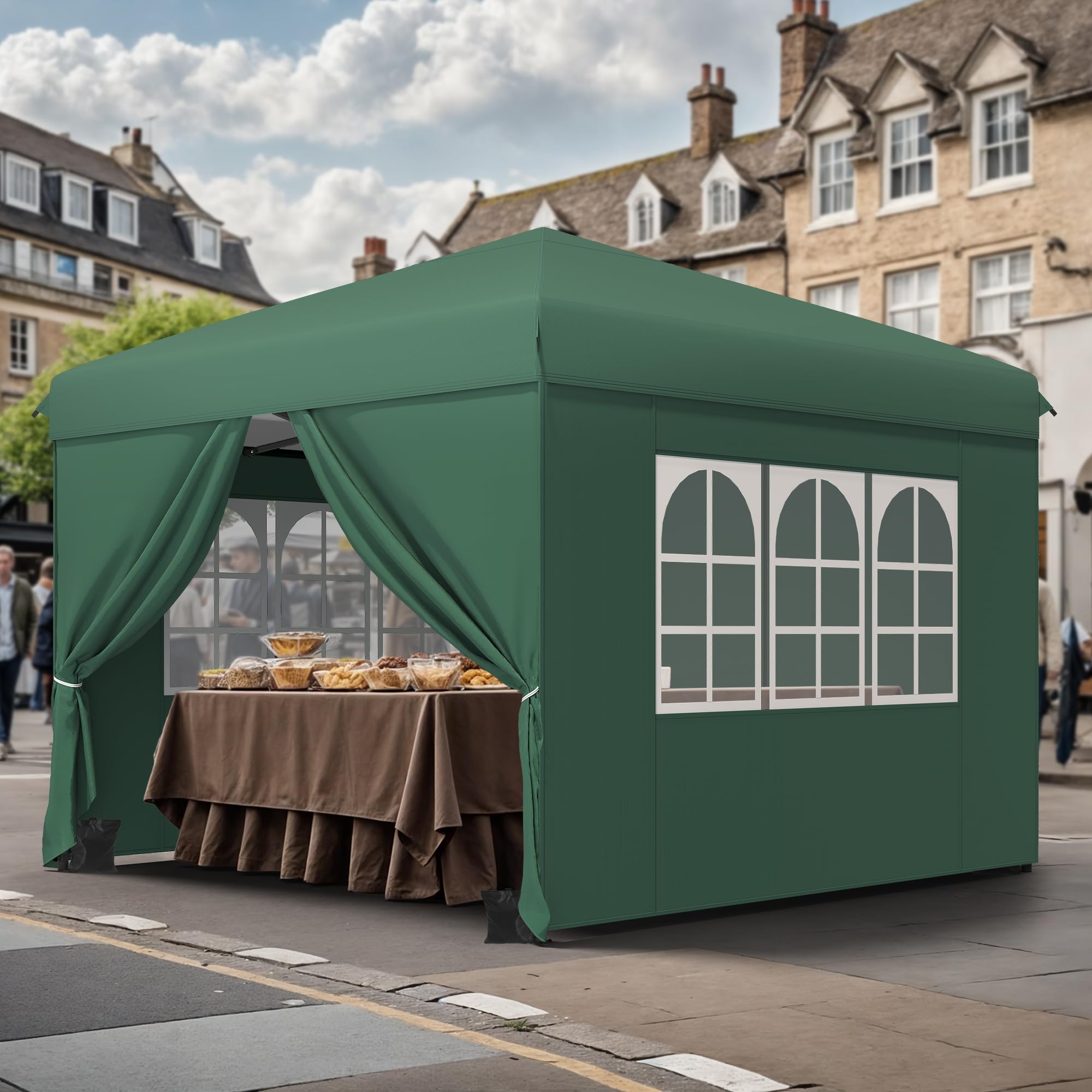 YITAHOME 3x3M Outdoor Pop Up Gazebo with Sides and Windows, Waterproof Folding Garden Canopy All Seasons Camping Gazebo Anti-UV with Adjustable Height Stakes Rope Carry & Weight Bags for Party Event