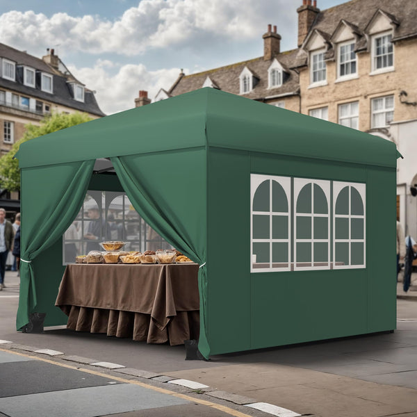 YITAHOME 3x3M Outdoor Pop Up Gazebo with Sides and Windows, Waterproof Folding Garden Canopy All Seasons Camping Gazebo Anti-UV with Adjustable Height Stakes Rope Carry & Weight Bags for Party Event