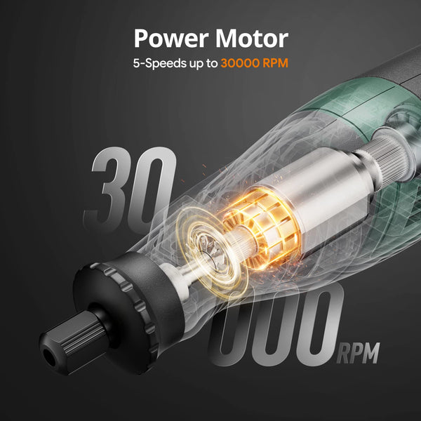 DEPSTECH Cordless Rotary Tool, 2.0 Ah 8V Rechargeable Multi Tool Kit 5 Speed 30000RPM, 127Pcs Accessories Set, Power Tools Carving, Cutting, Sanding, Drilling, Polishing and DIY Crafts-DC08, Green
