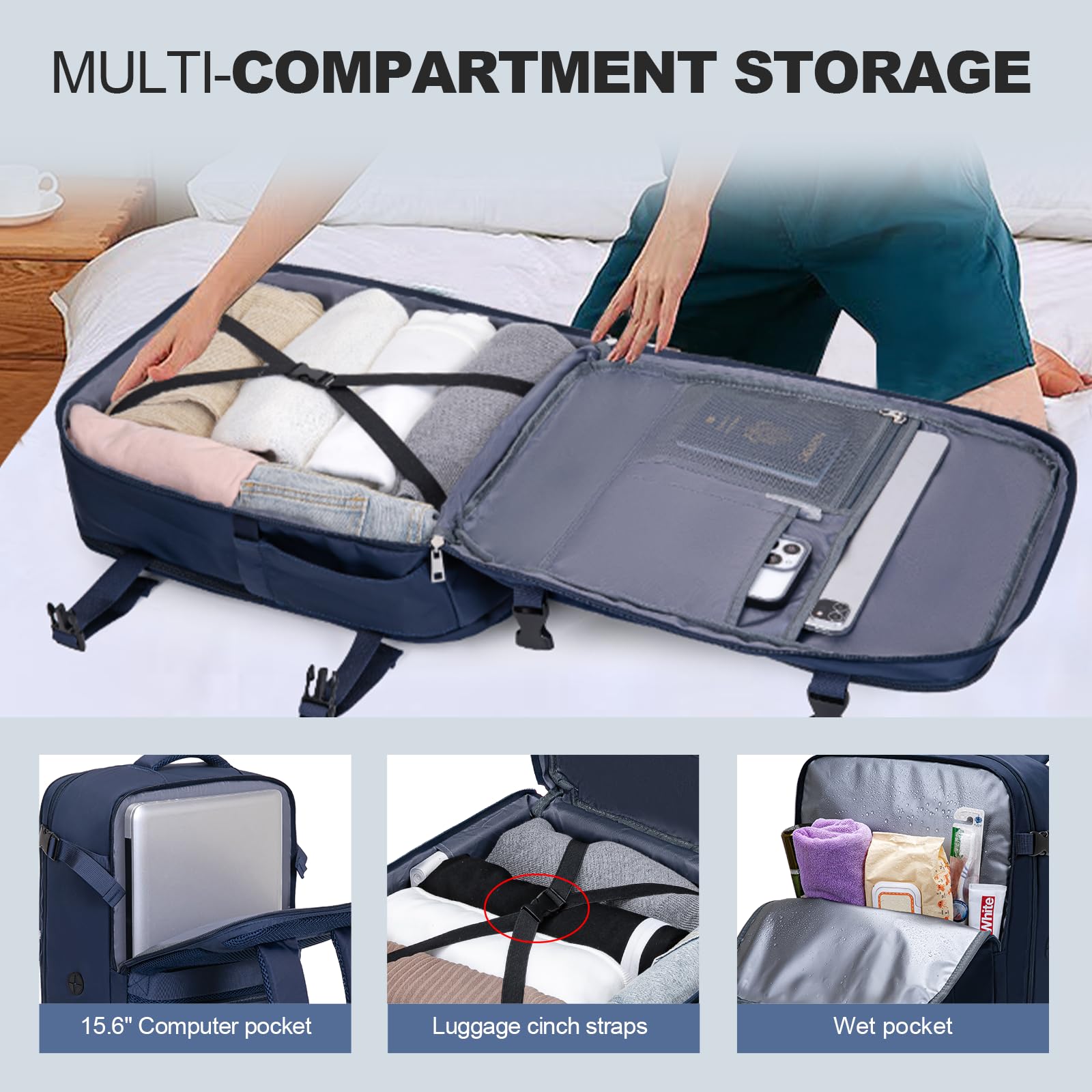 for Easyjet Cabin Bag 45x36x20, Travel Backpack with TSA Approved Clear Bag, Carry-ons Cabin Backpack for Travelling Underseat Cabin Bag Laptop Backpacks Luggage Set