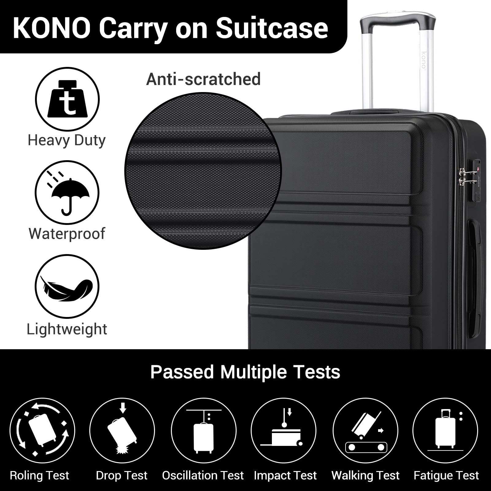 Kono Fashion Hand Luggage Lightweight ABS Hard Shell Trolley Travel Suitcase