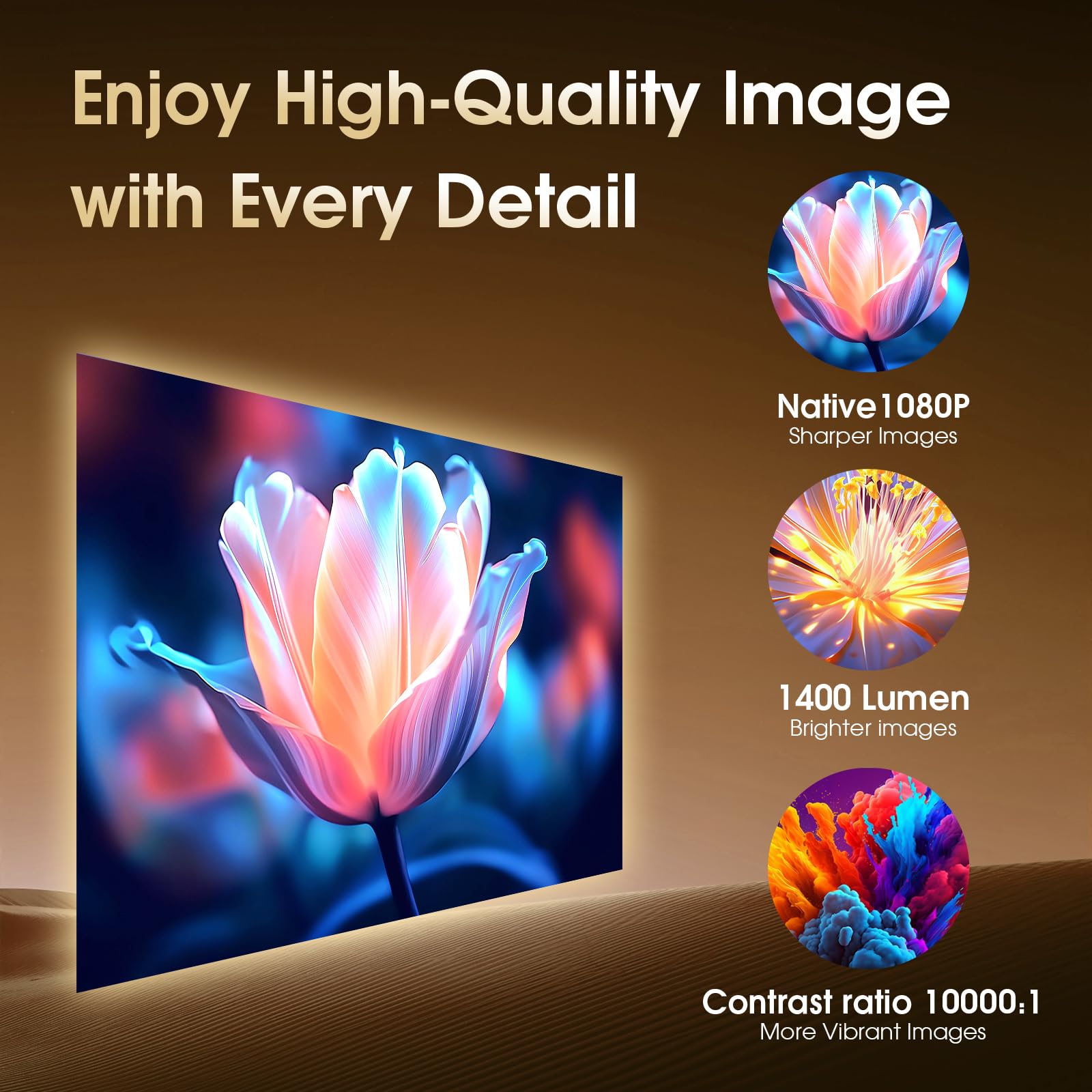 [2025 Model & Built-in Apps] Mini Projector 1080P FHD 4K Support Portable Projector with WiFi and Bluetooth 180° Adjustable Auto Keystone Compatible with TV Stick/Memory Stick/USB/Laptop, Black