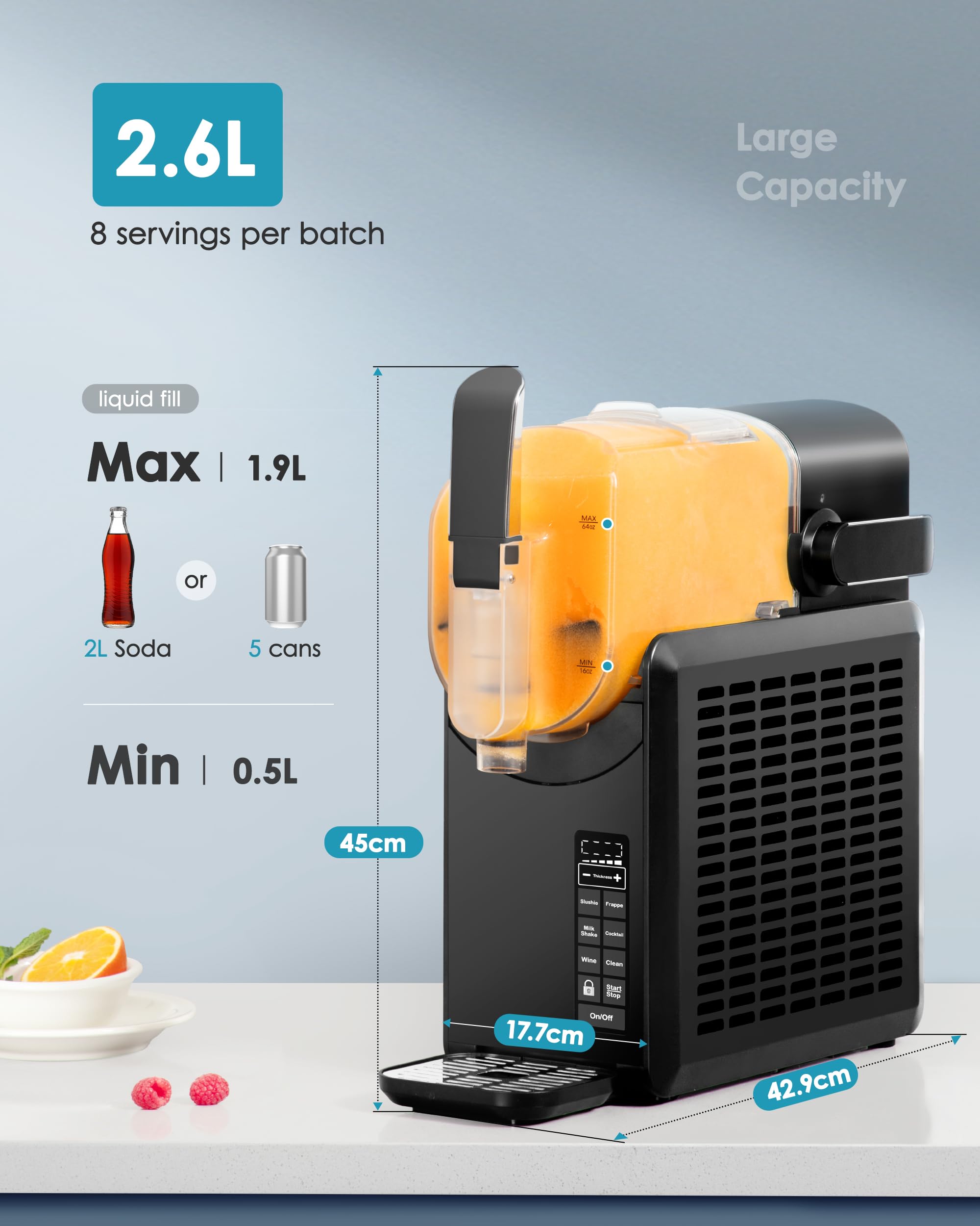 EUHOMY Slush Machine 2.6L Large Capacity Professional Frozen Drink Maker, No Ice Needed, Self-Cleaning, 5 Preset Programs & Child Lock, Slushie Machine for Frappés, Milkshake, Cocktail, Wine