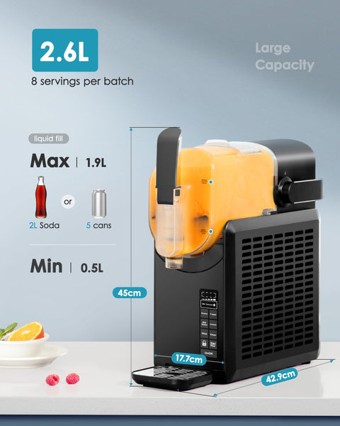 EUHOMY Slush Machine 2.6L Large Capacity Professional Frozen Drink Maker, No Ice Needed, Self-Cleaning, 5 Preset Programs & Child Lock, Slushie Machine for Frappés, Milkshake, Cocktail, Wine