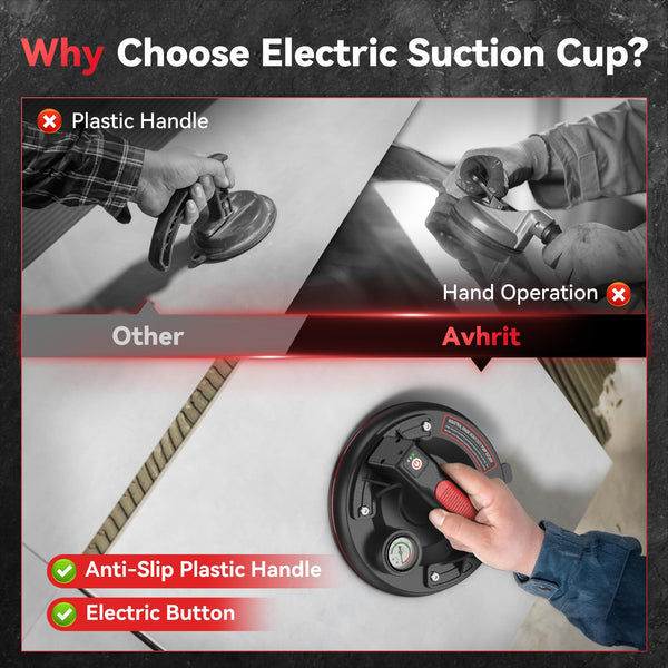 Avhrit 8 Inch Electric Vacuum Suction Cup, Glass Suction Cups Heavy Duty for Lifting Large Glass, 500lbs Load Capacity, Rechargeable Glass Lifter for Windshield, Window, Granite, Tile (Two Pack