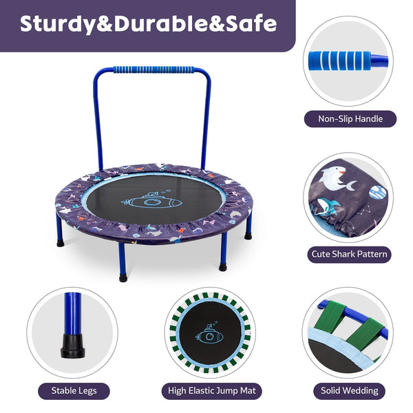 38'' Kids Trampoline with Foldable Bungee Rebounder and Safety Padded Cover Mini Trampoline for Indoor and Outdoor use (blue)