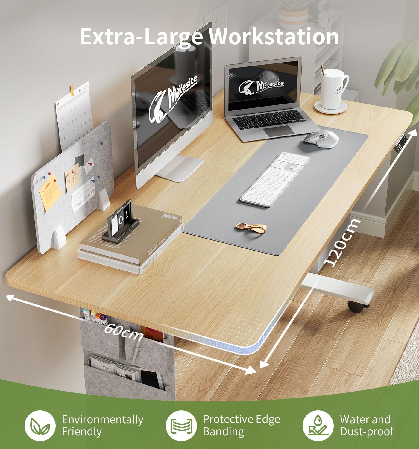 MAIDeSITe Height Adjustable Standing Desk Electric Standing Desk Sit Stand Desk Stand Up Desk with Cable Tray 120 * 60cm Desktop for Home Office