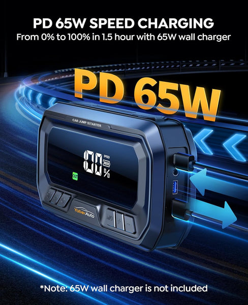 YaberAuto 10-in-1 Jump Starter Power Pack 6000A with Air Compressor 160PSI, Portable PD 65W Car Battery Jump Starter (All Gas/12L Diesel) Jumper Starter Power Bank with Jump Leads, 160W DC,600 Lumen