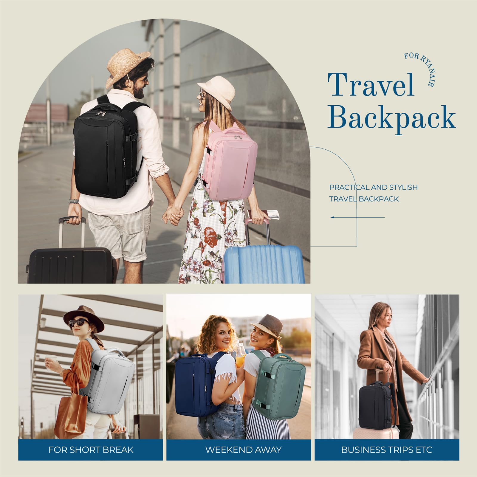 Cabin Bag 45x36x20 for New Easyjet, Underseat Cabin Luggage Bags Carry on Travel Backpack Cabin Size for Airplanes, 30L Hand Luggage Suitcase Water Resistant Laptop Backpacks Black