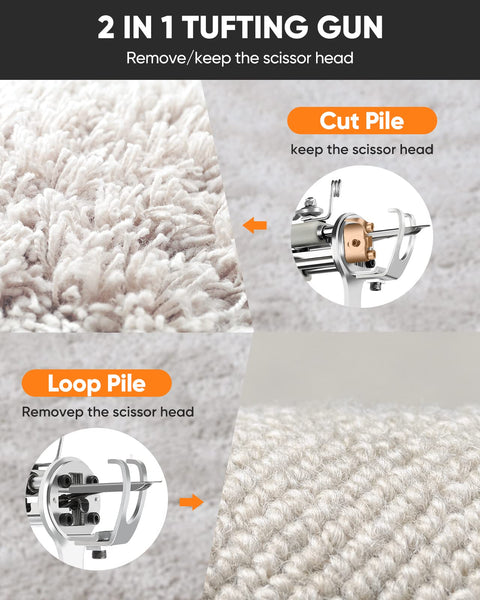 BESGEER Rug Tufting Gun Starter Kit with Carpet Trimmer - 2 in 1 Cut & Loop Pile Tuft Gun - Easy-to-Use Rug Making Kit for Adults - Carpet Maker Machine for Beginner