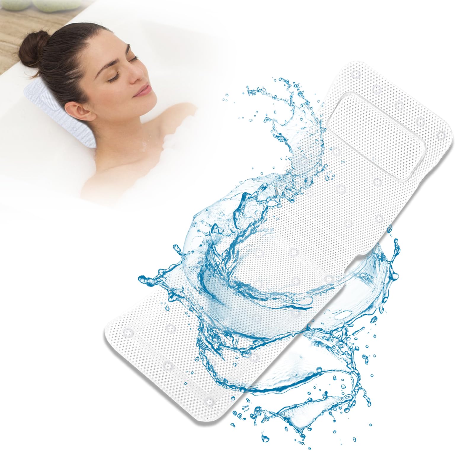 Sonhomay Full Body Bath Pillow for Tub Breathable Bathroom Mat Non-slip Bathtub Cushion with 30 Suction Cups Bathtub Accessories