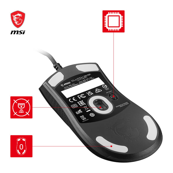 MSI CLUTCH GM51 LIGHTWEIGHT Gaming Mouse - 26000 DPI Optical Sensor, Elite 0.125ms Latency, 60M+ Click OMRON Switches, 6-Buttons, FriXionFree Cable, RGB Diamond LightGrips, 75g - Wired