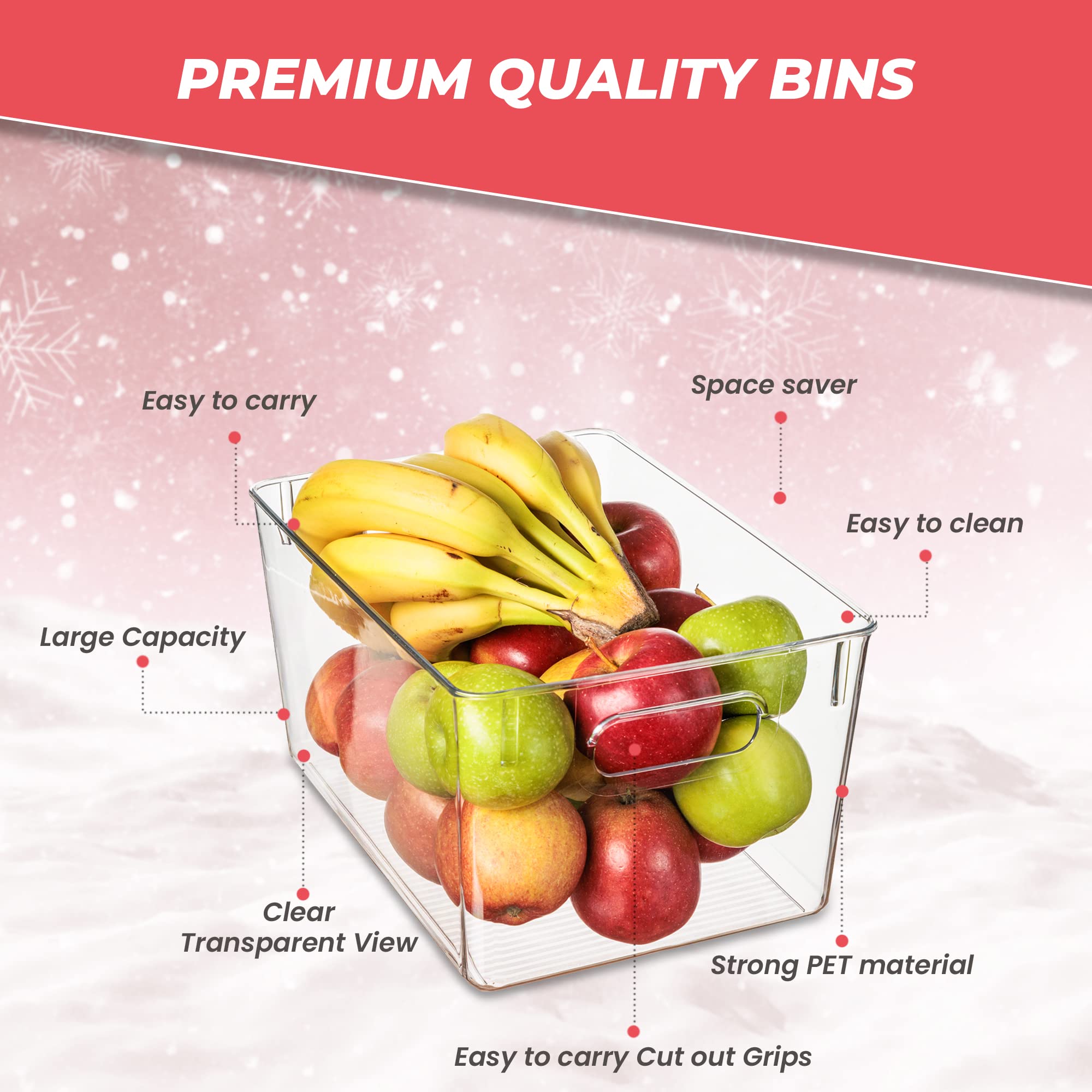 Amtido Clear Plastic Storage Bins for Fridge, Cupboard, Pantry, and Kitchen - Versatile Organisers for Food, Fruit, Vegetable, Cleaning Products, and