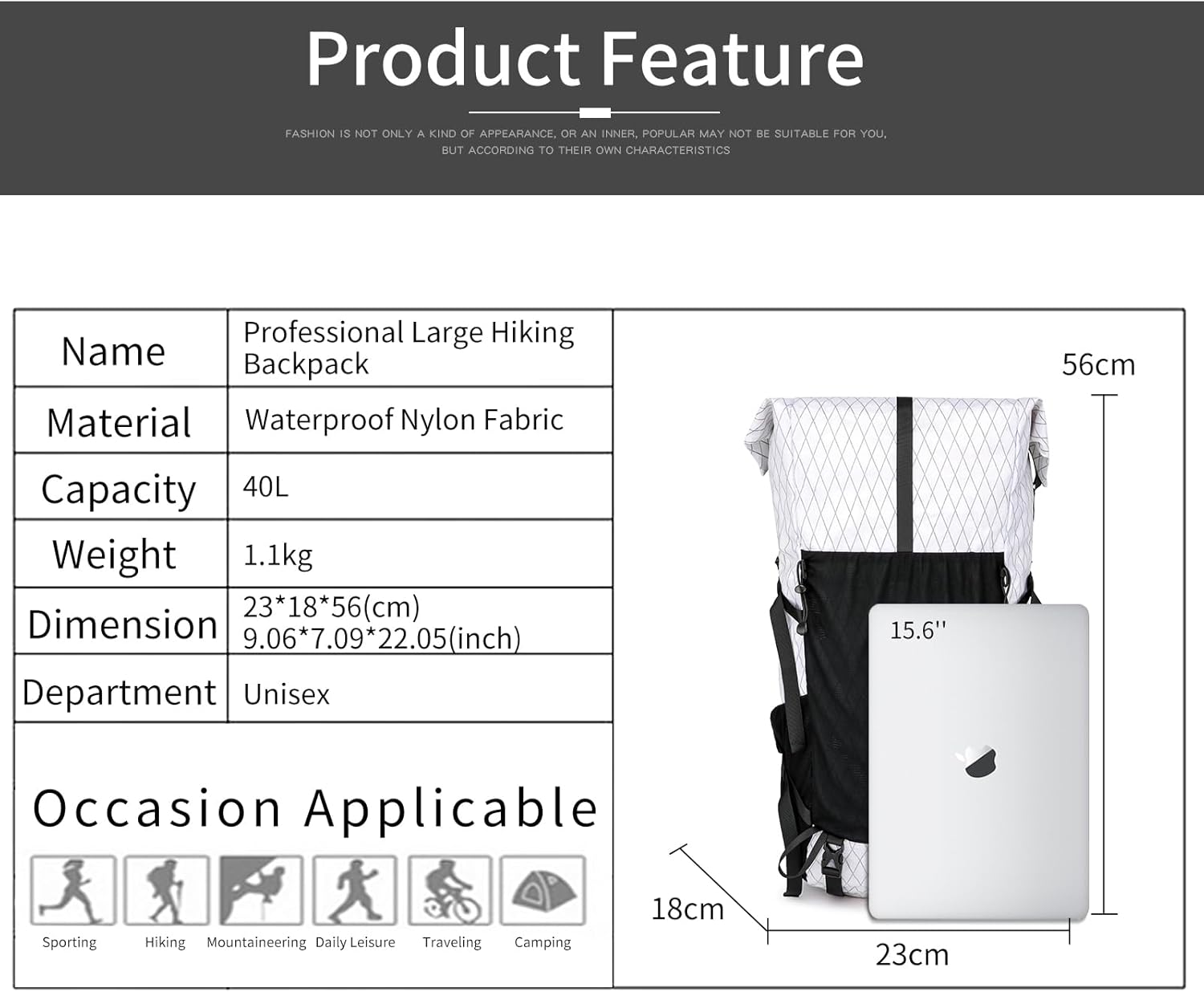 POWER KING 40L Expandable TO 50L Hiking Backpack,Upgraded X-PAC Scratch-proof Lightweight Large Rucksack for Mens Women, Outdoor Roll Top Camping Packsack, Fit for 15.6'' Laptop